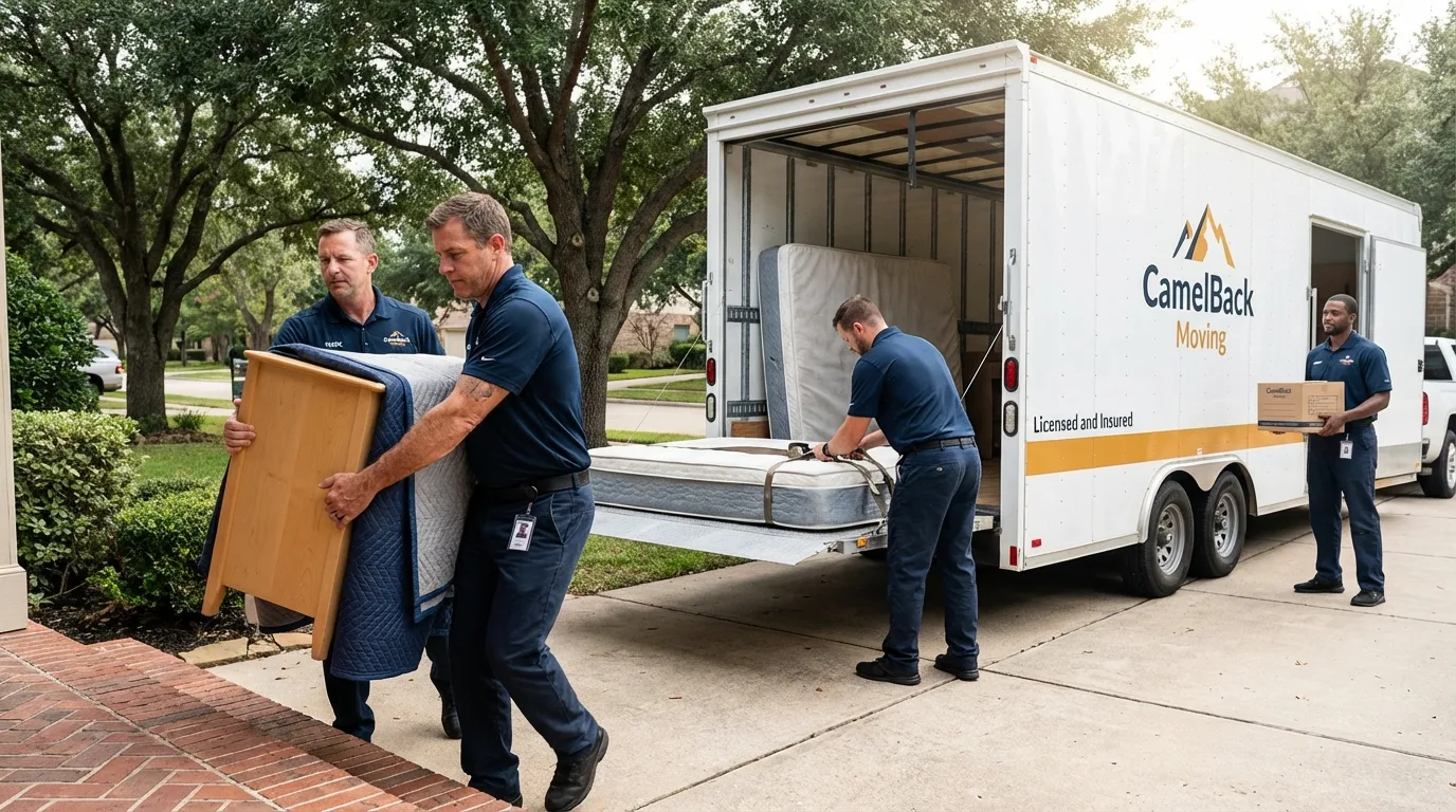 Crew loading residential truck for cross-state move from Spencer, WI